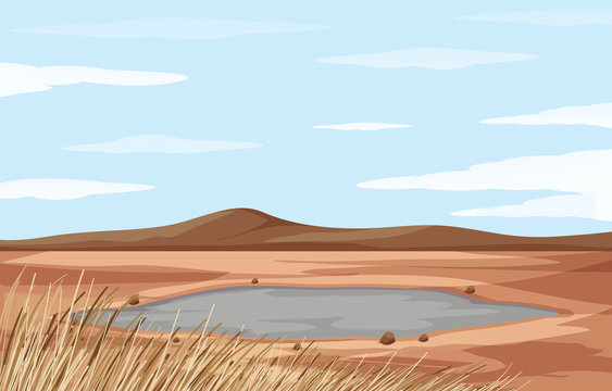Scene with pond and dry land