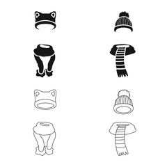 Isolated object of clothes and texture logo. Collection of clothes and weather stock vector illustration.