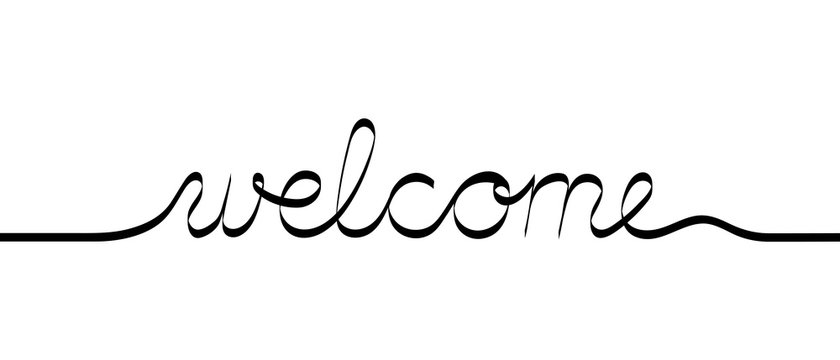 Word Welcome, continuous black line drawing. Minimalist welcome concept. Vector illustration
