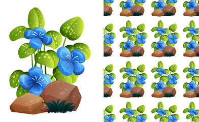Seamless background design with blue flowers on stones