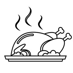 Roasted Thanksgiving Turkey. Outline icon. Vector illustration.