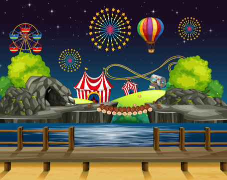 Scene background design with fireworks at the carnival
