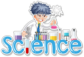 Sticker design with scientist doing experiment