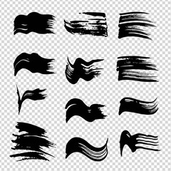 Fototapeta premium Textured abstract brushstrokes black isolated on imitation transparent background