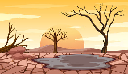 Deforestation scene with drought land