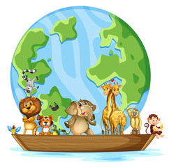 Many animals round the world on white background