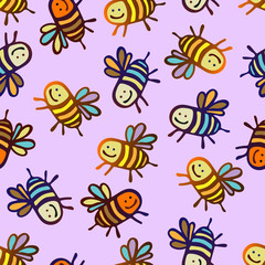 Seamless vector pattern with colorful decorative bees.