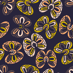 Modern seamless stylized design with abstract geometric butterflies and flowers.