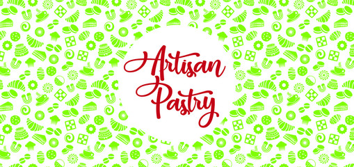 pannello vettoriale artisan pastry con fondo pattern verde