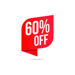 Sale tag special offer 60 percent off on red. Vector illustration