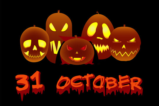 halloween, sinister pumpkins, holiday night, vector illustration