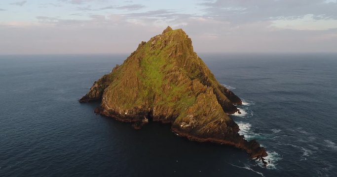 Skellig Michael off the coast of Ireland, wide aerial