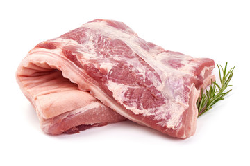Fresh pork brisket, raw meat, isolated on white background