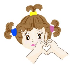 Cute girl and hand heart