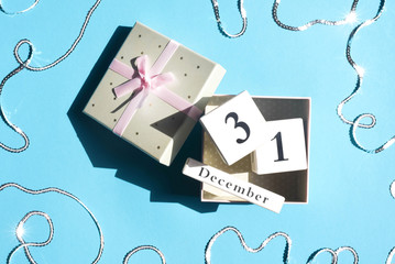 Gift box with cubes with the date of the new year.