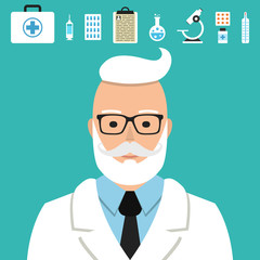 Senior doctor vector. Medical icons set for web and mobile application. Flat design style.