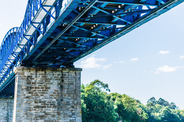 iron bridge for railroad crossing the sea to the other side of the bay