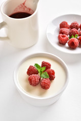 Panna cotta with fresh raspberries