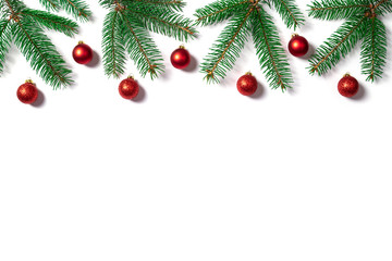 Naklejka na ściany i meble Christmas fir branches, red balls