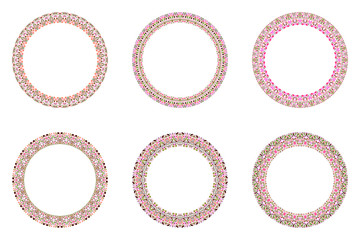 Geometrical floral round border set - abstract circular vector elements on background