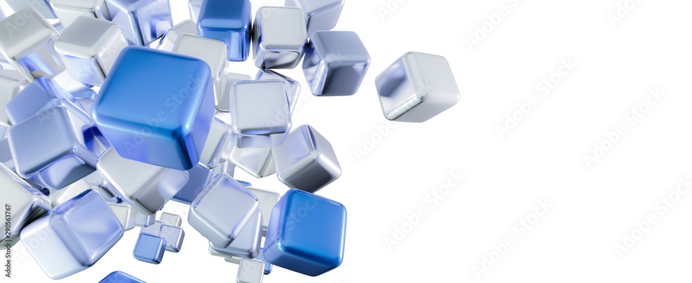 Fototapete abstract cube background, 3d cubes floating on white background. space for text or brand name. 3d il