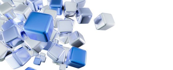 abstract cube background, 3d cubes floating on white background. space for text or brand name. 3d illustration 