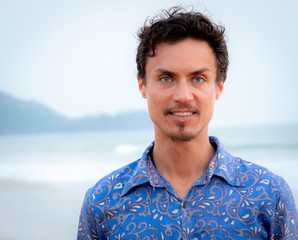 Portrait of man wearing blue shirt