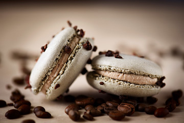 Two coffee or chocolate macarons