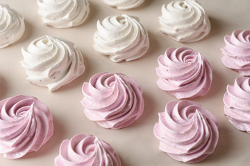 Many white and pink russian marshmallows