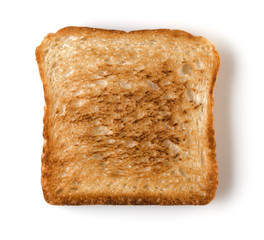 Toast slice isolated on white background close up.   Top view.