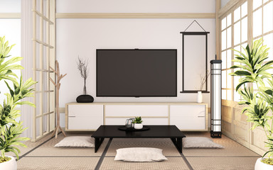 Mock up Cabinet wooden minimal design on room japanese style.3D rendering