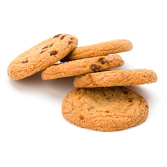 Chocolate chip cookies isolated on white background. Sweet biscuits. Homemade pastry.