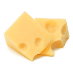 Cubes of cheese. Cheese block isolated on white background cutout