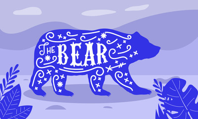 The Bear - modern abstract poster. Trendy print for typography, t-shirt. Silhouette of bear with lettering. Trendy simple design. Vector illustration 