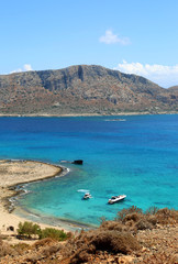Obraz premium Gramvousa island and Balos bay are famous beautiful resort places in Crete. Greece summer vacation.