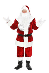 Happy authentic Santa Claus on white background