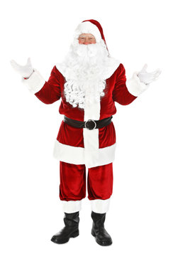 Happy authentic Santa Claus on white background