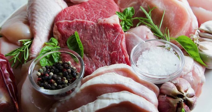 Different types of raw meat