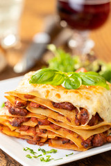 lasagna on wood