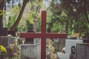 wooden cross in the cemetery
