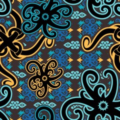 traditional seamless pattern of batik motif. Stylish fabric vector design. Creative textile background for fashion or cloth. Borneo style