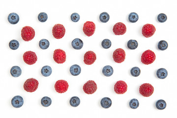 blueberries raspberries on a white background