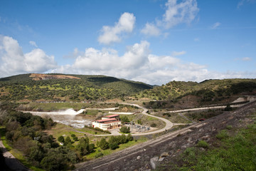 Fototapeta premium Spillway in the reservoir of San Rafael de Navallana, near Cordoba, Andalusia, Spain