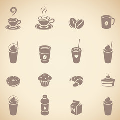 Brown Coffee and Breakfast Icons on a Beige Background Illustration
