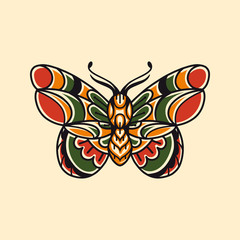 Moth hand drawing old school tattoo.