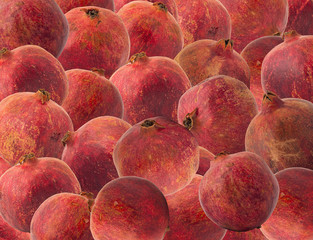 Abstract background of bright red ripe juicy round pomegranate fruit