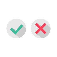 Check mark. Tick and cross checkmarks icons with shadow