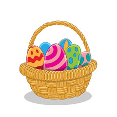 Brown Easter Basket with Colorful Painted Eggs Illustration