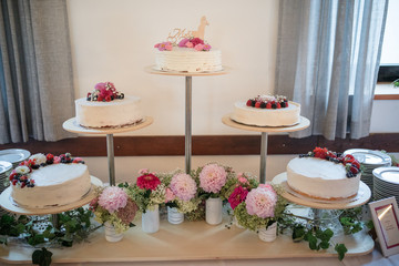 White wedding cake with berries