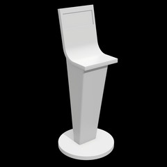 LCD Screen Stand. Trade Show Booth. 3d render of tv info kiosk on black background. High Resolution. Ad template for your expo design.